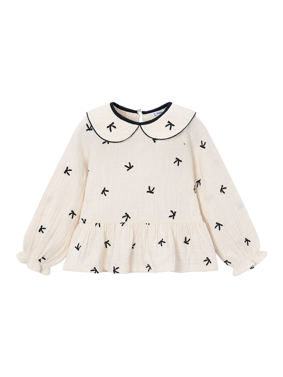 Blusa bordada laços Soja-preto (Creme / Pérola)  para Menina - Mayoral