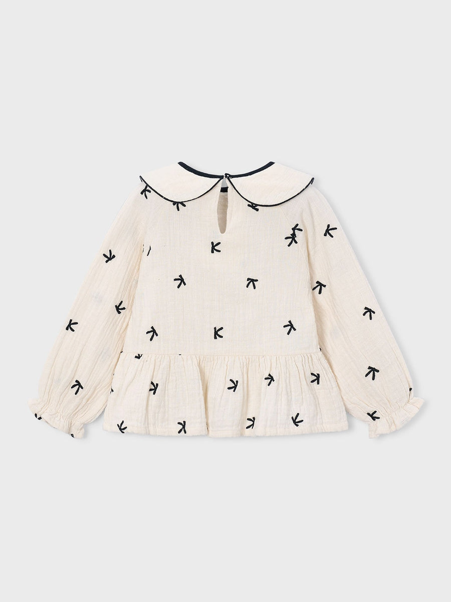 Blusa bordada laços Soja-preto (Creme / Pérola)  para Menina - Mayoral