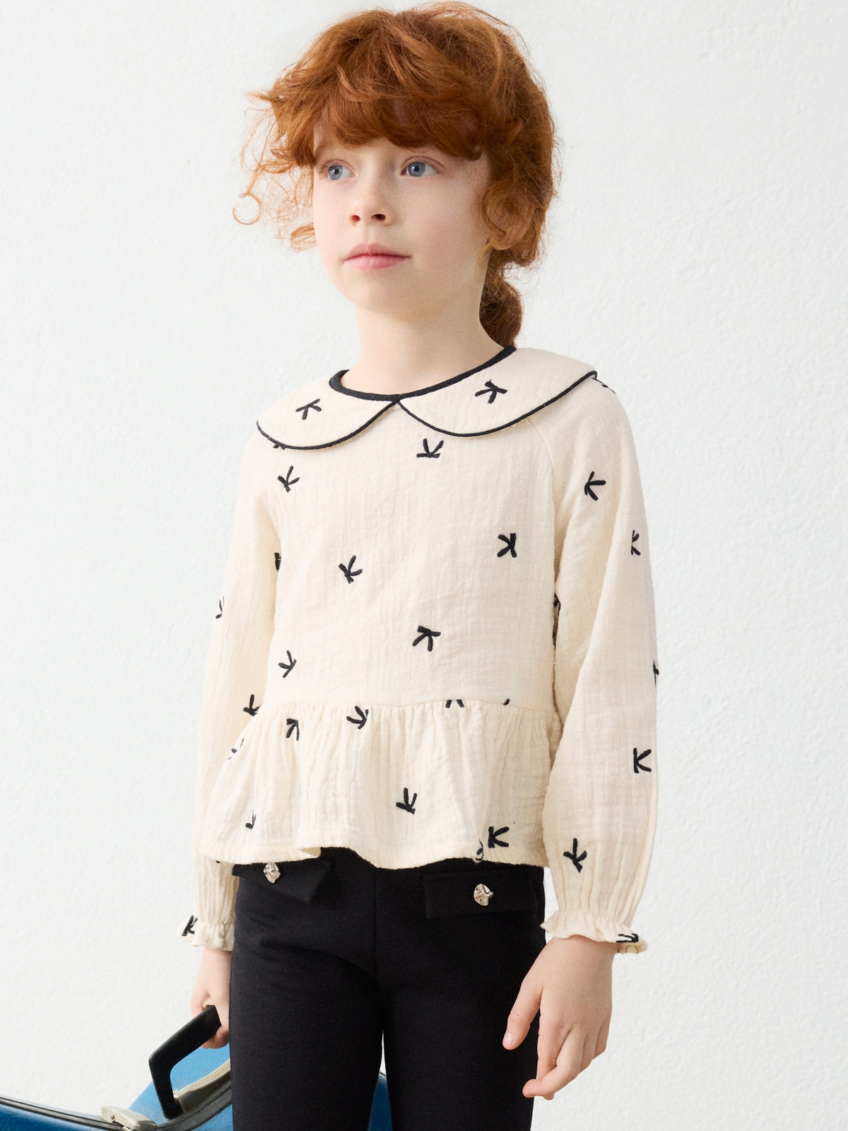 Blusa bordada laços Soja-preto (Creme / Pérola)  para Menina - Mayoral