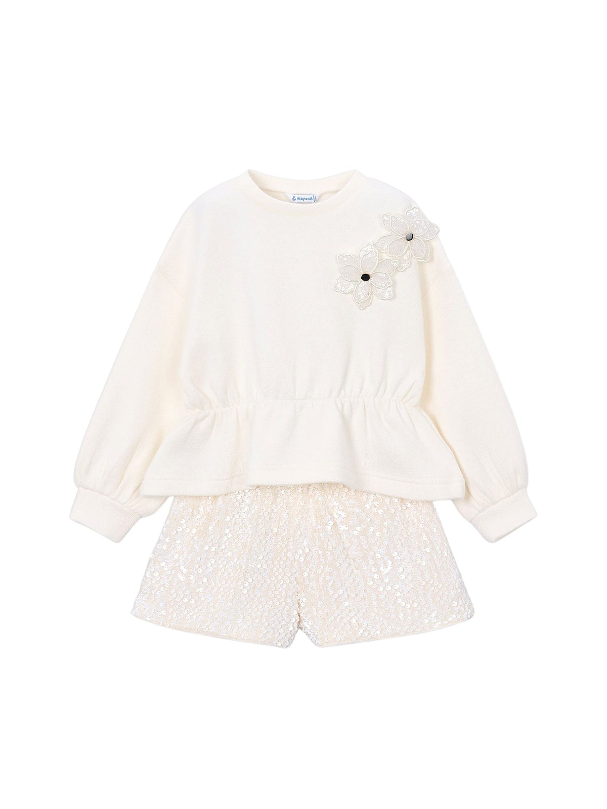 Conj. bermuda lantejoulas Soja (Creme / Pérola)  para Menina - Mayoral