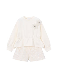 Conj. bermuda lantejoulas Soja (Creme / Pérola)  para Menina - Mayoral