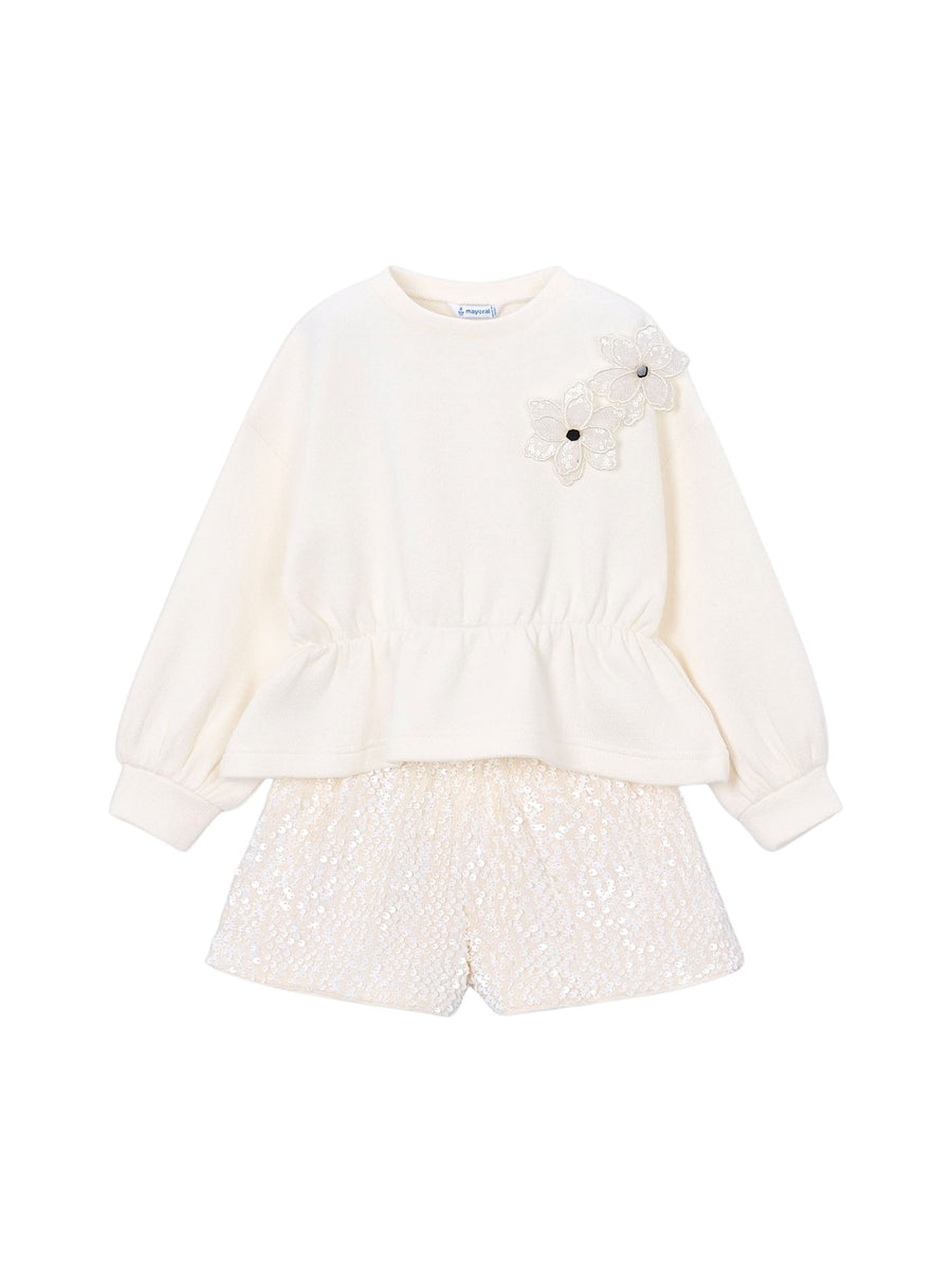 Conj. bermuda lantejoulas Soja (Creme / Pérola)  para Menina - Mayoral