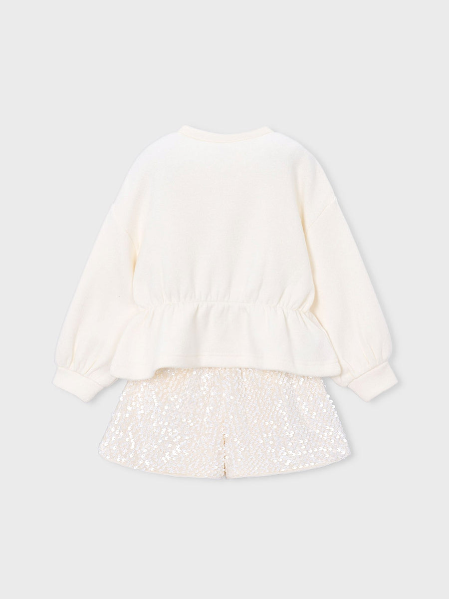 Conj. bermuda lantejoulas Soja (Creme / Pérola)  para Menina - Mayoral