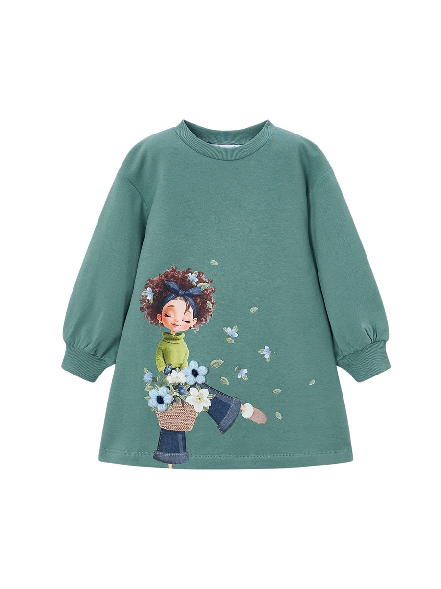 Vestido felpa serigrafia Loureiro (Azeitona)  para Menina - Mayoral