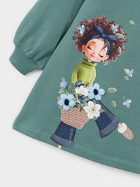 Vestido felpa serigrafia Loureiro (Azeitona)  para Menina - Mayoral
