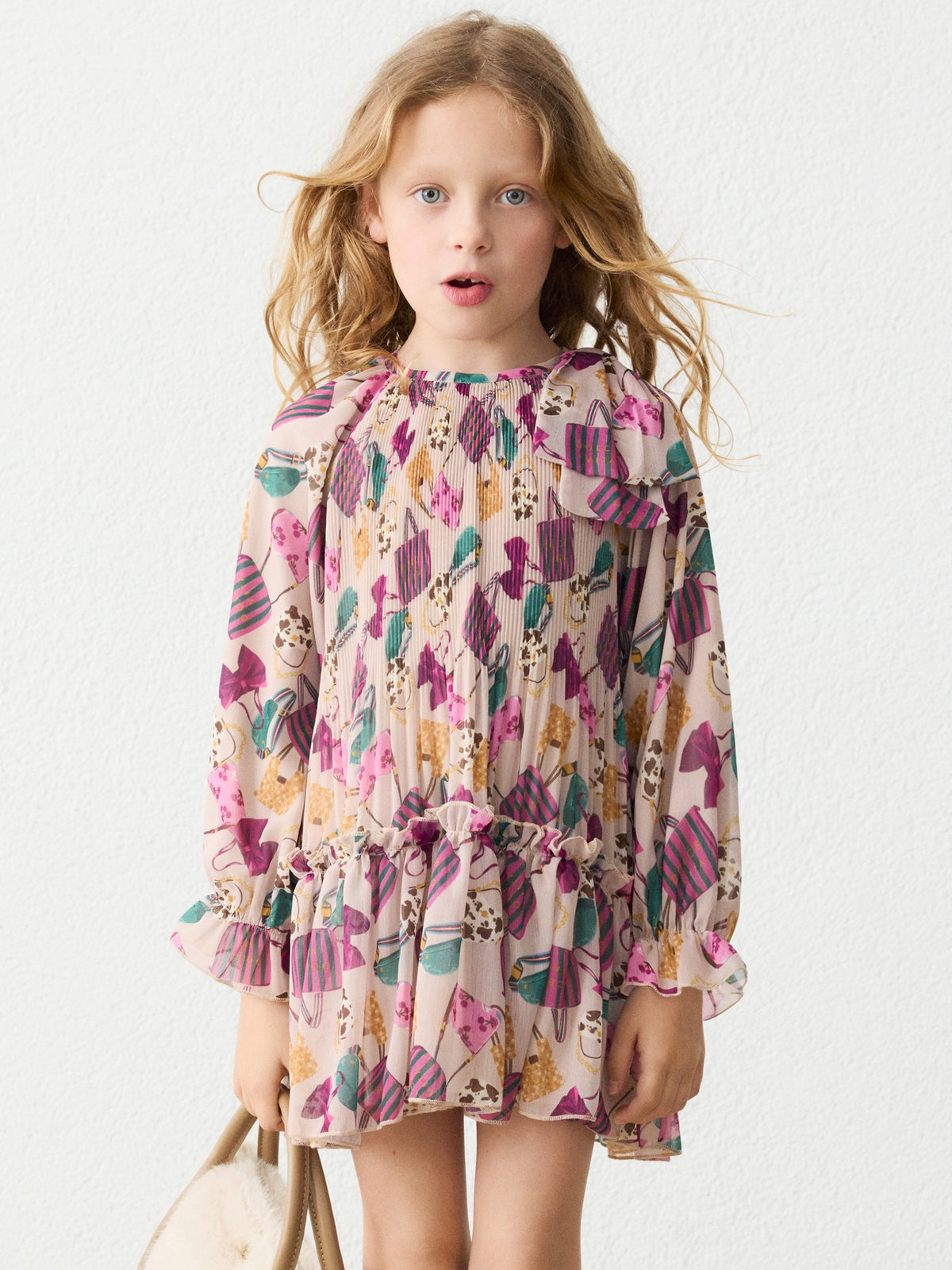 Vestido plissado estampado V.garrafa (Verde Escuro)  para Menina - Mayoral