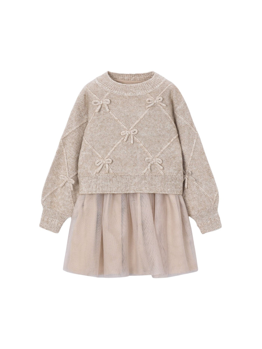 Vestido tricô comb. laços Hojaldre (Bege)  para Menina - Mayoral