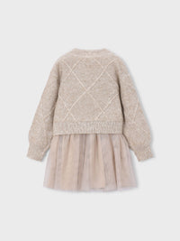 Vestido tricô comb. laços Hojaldre (Bege)  para Menina - Mayoral
