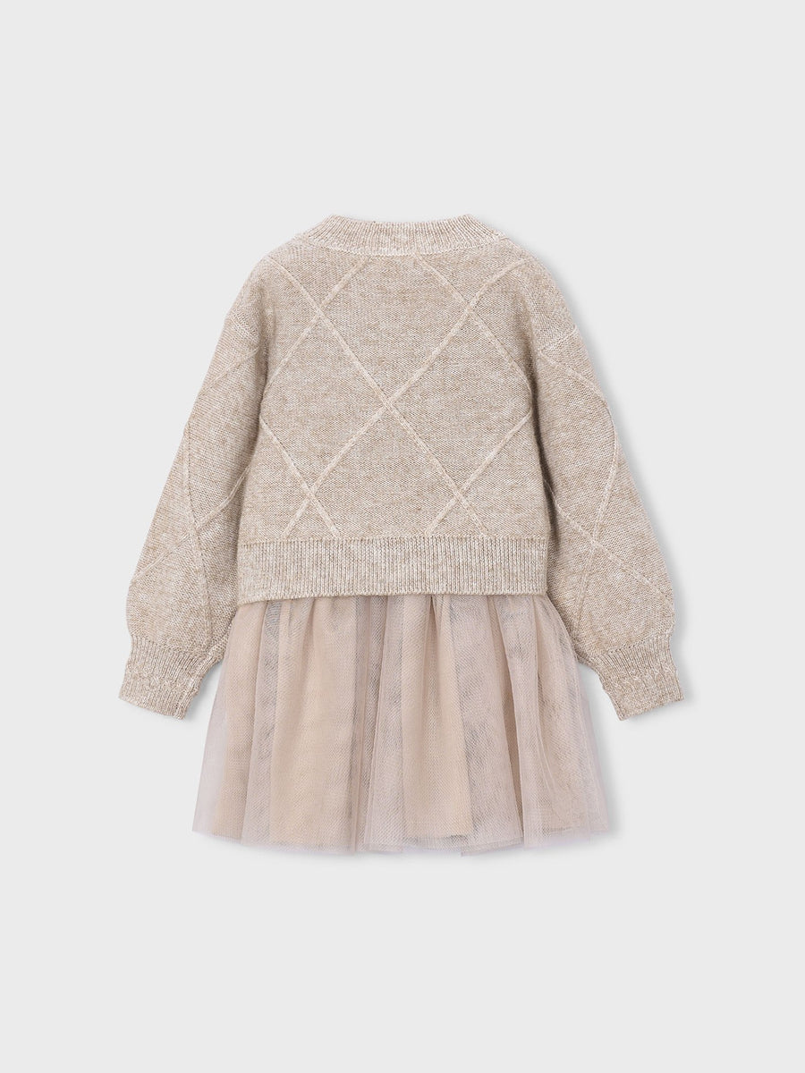 Vestido tricô comb. laços Hojaldre (Bege)  para Menina - Mayoral