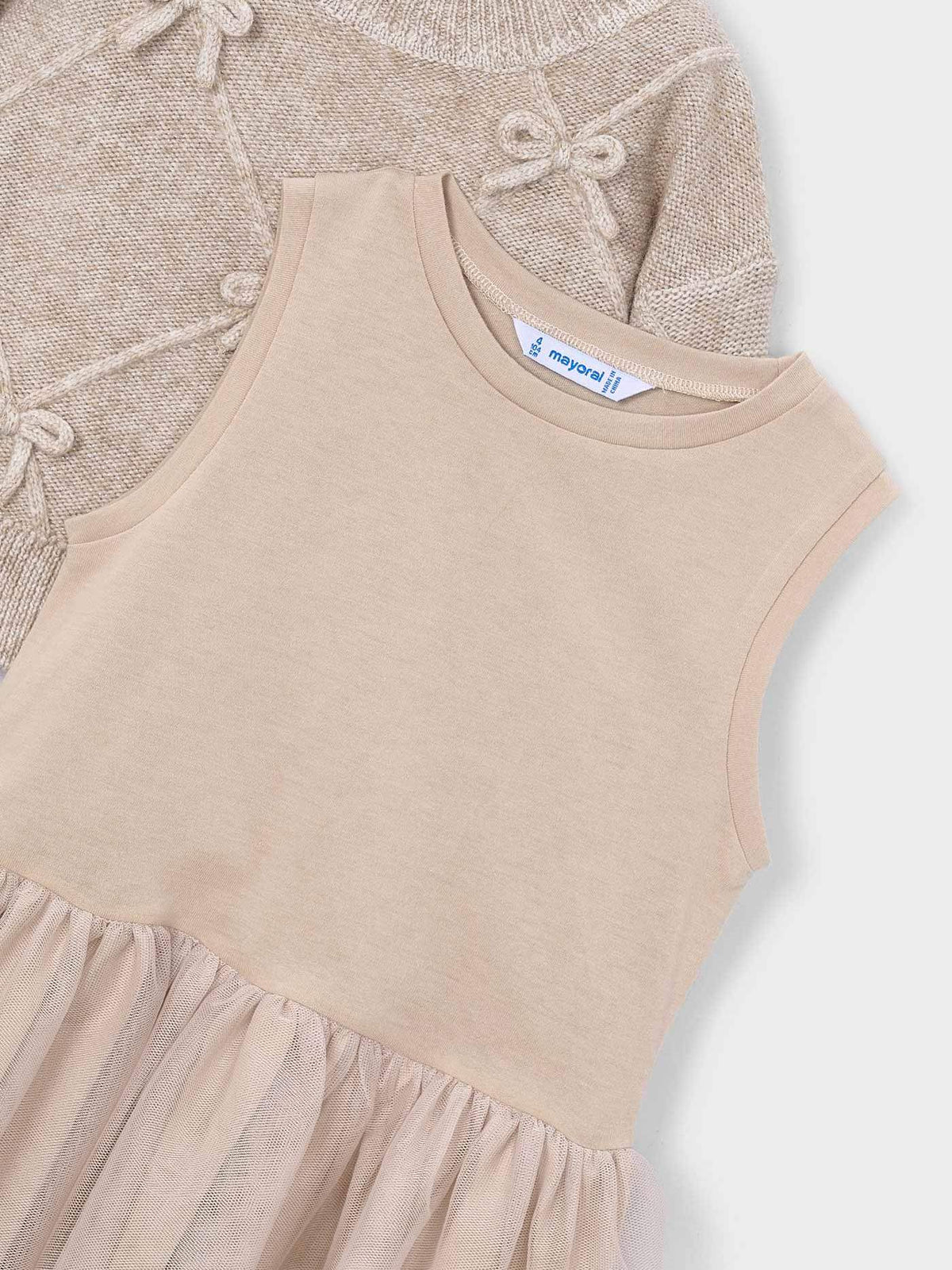 Vestido tricô comb. laços Hojaldre (Bege)  para Menina - Mayoral