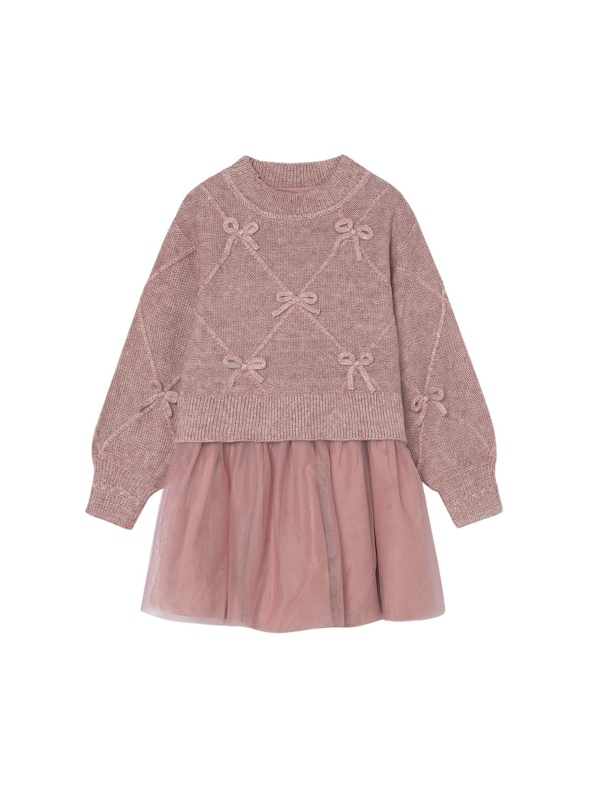 Vestido tricô comb. laços Quarto vig (Rosa)  para Menina - Mayoral