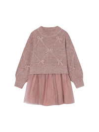 Vestido tricô comb. laços Quarto vig (Rosa)  para Menina - Mayoral