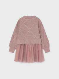 Vestido tricô comb. laços Quarto vig (Rosa)  para Menina - Mayoral