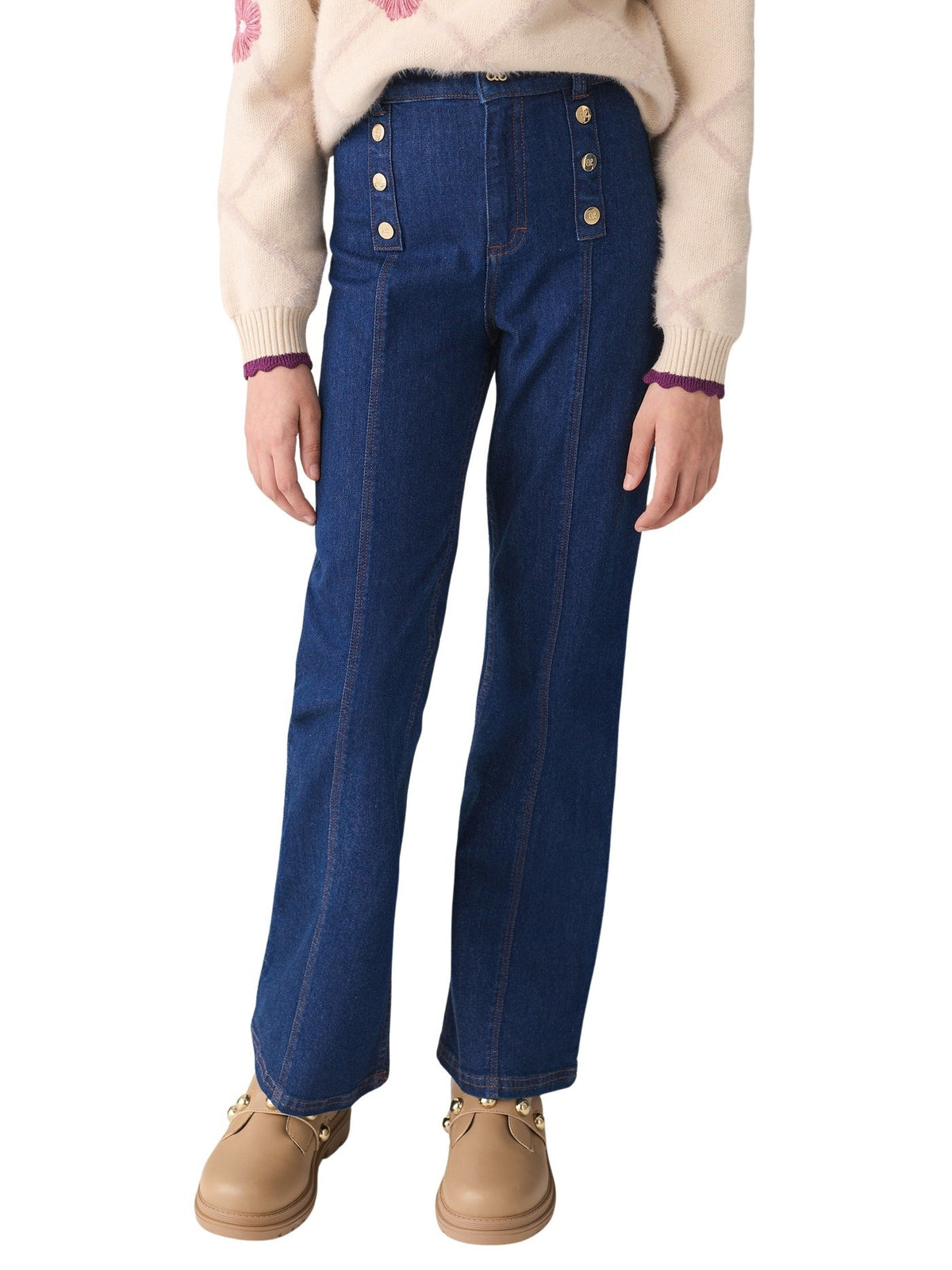 Calça ganga c/ remendos Azul (Marinho)  para Menina - Abel & Lula