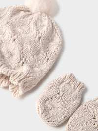 Conj.gorro e luvas Milk vig (Creme / Pérola)  para Bebé Menina - Mayoral