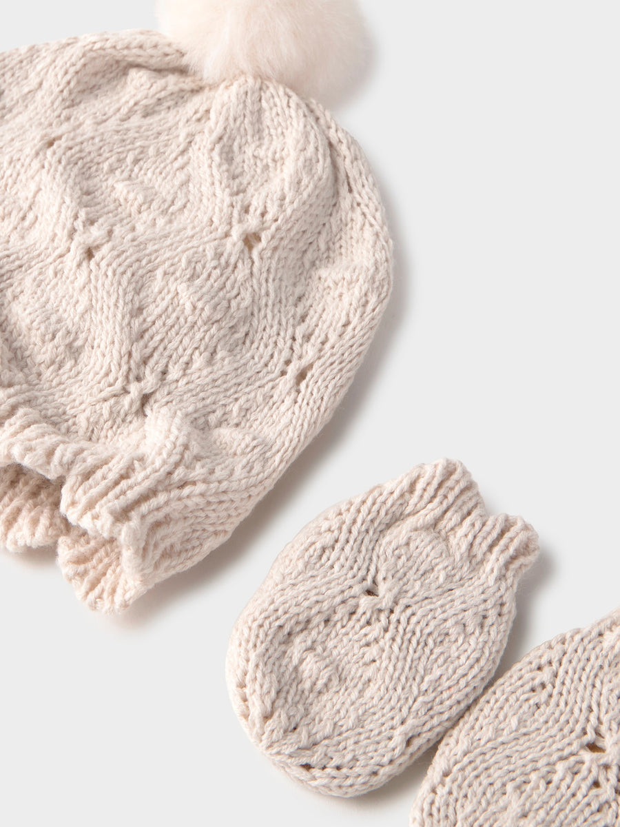 Conj.gorro e luvas Milk vig (Creme / Pérola)  para Bebé Menina - Mayoral