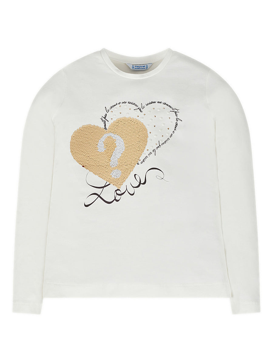 Camisola m/comp.corações Crú        (Creme / Pérola)  para Menina - Mayoral
