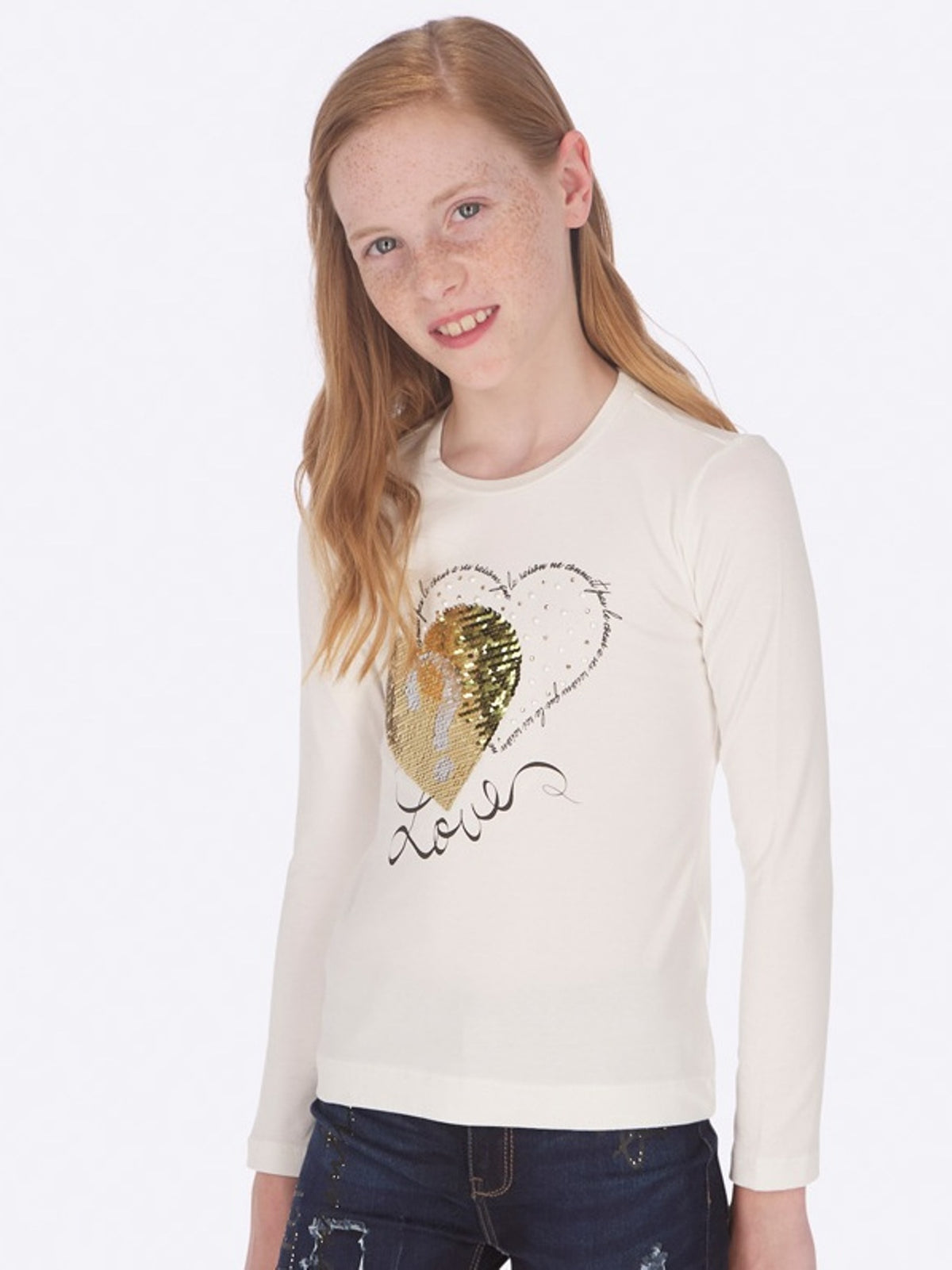 Camisola m/comp.corações Crú        (Creme / Pérola)  para Menina - Mayoral