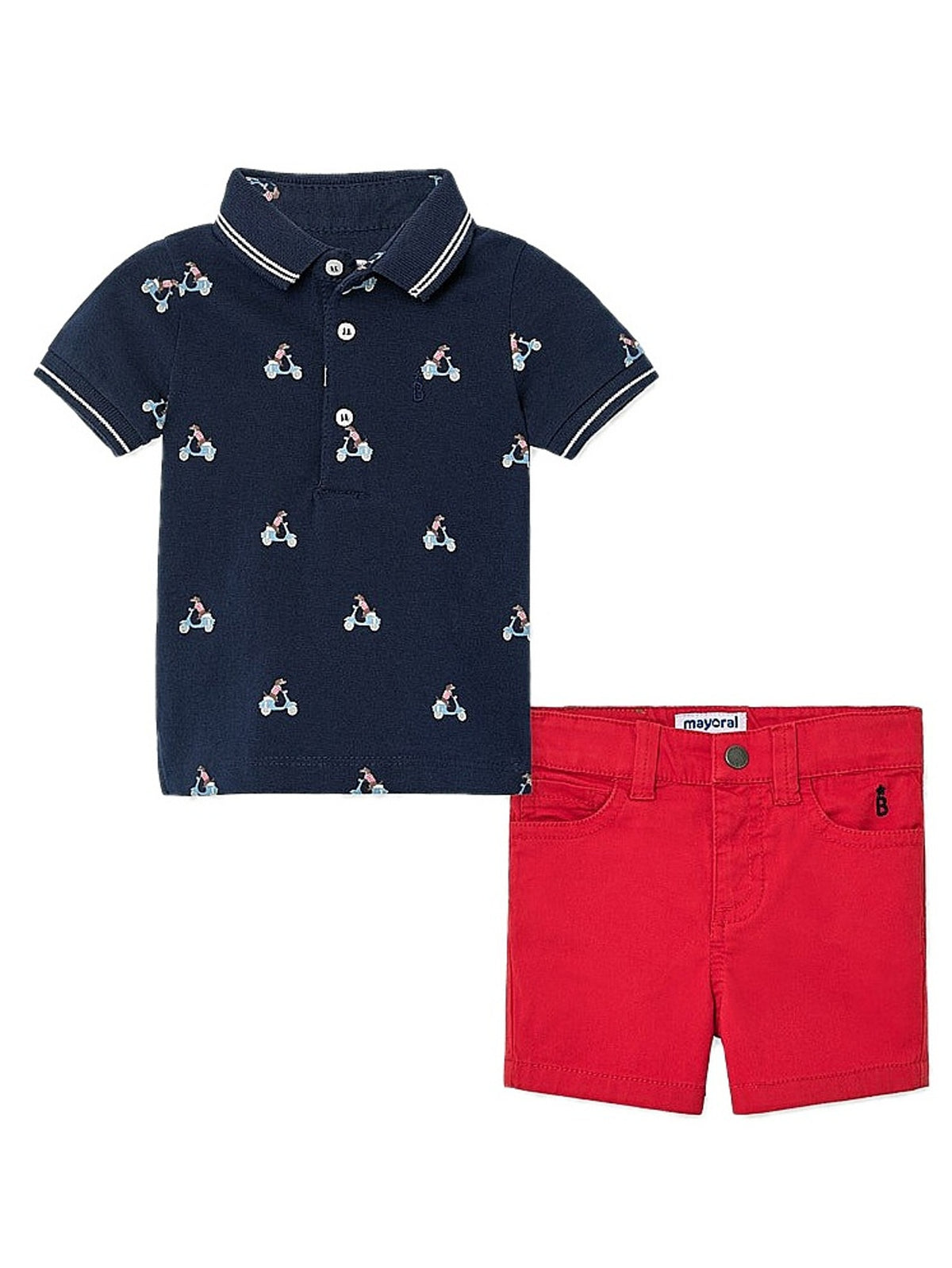 Conj.bermuda/polo estampado Hibisco    (Vermelho)  para Bebé Menino - Mayoral