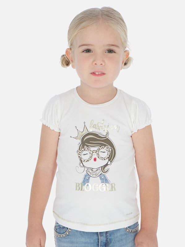 Camiseta m/curta boneca Crú        (Creme / Pérola)  para Menina - Mayoral