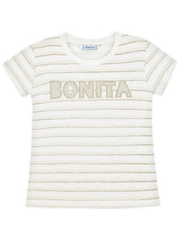 T-shirt riscas glitter Areia      (Bege)  para Menina - Mayoral