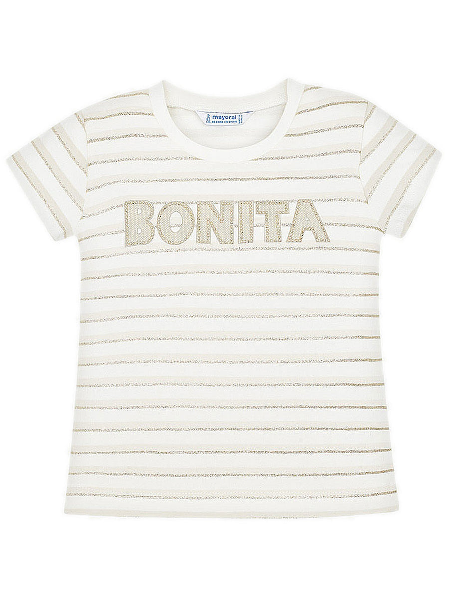 T-shirt riscas glitter Areia      (Bege)  para Menina - Mayoral