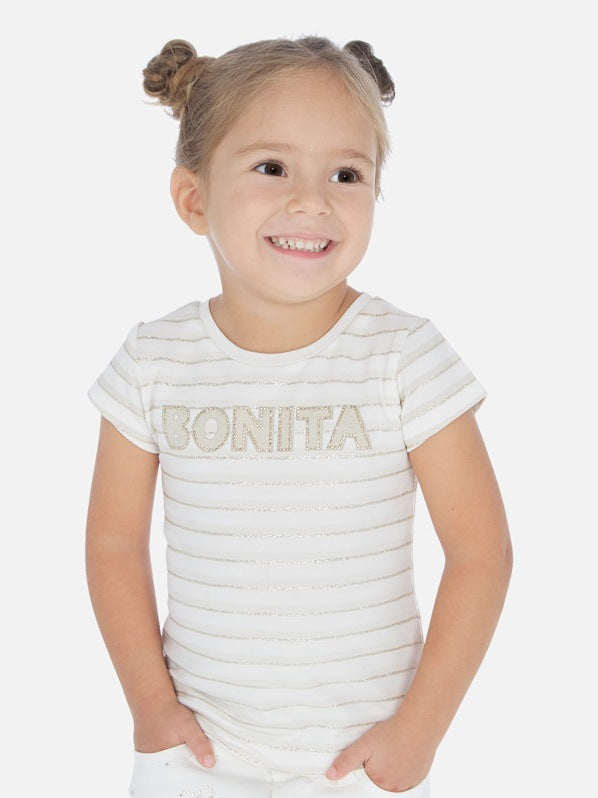 T-shirt riscas glitter Areia      (Bege)  para Menina - Mayoral
