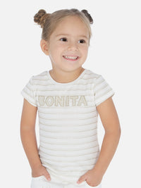 T-shirt riscas glitter Areia      (Bege)  para Menina - Mayoral