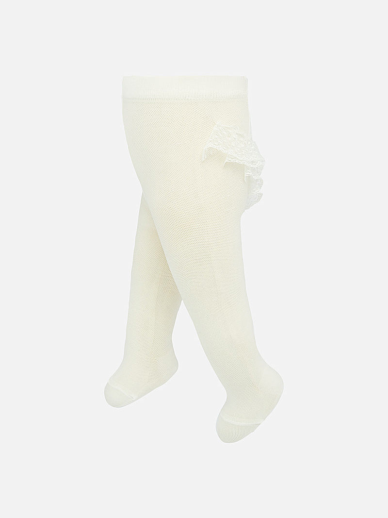 Meia calça folhos Crú        (Creme / Pérola)  para Bebé Menina - Mayoral