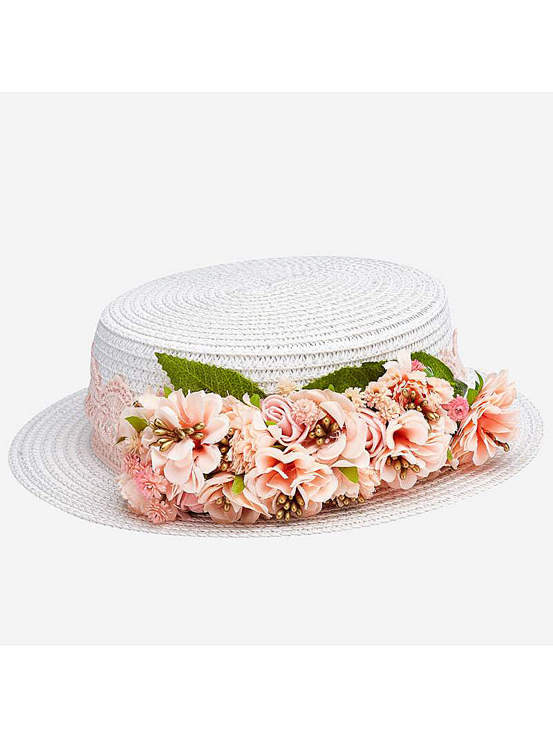 Chapéu flores guipur Pêssego    (Salmão)  para Menina - Mayoral
