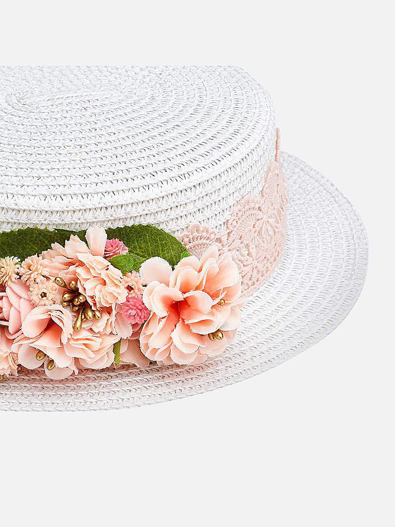 Chapéu flores guipur Pêssego    (Salmão)  para Menina - Mayoral