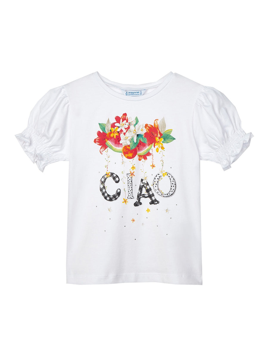 T-shirt ciao Branco     (Branco)  para Menina - Mayoral