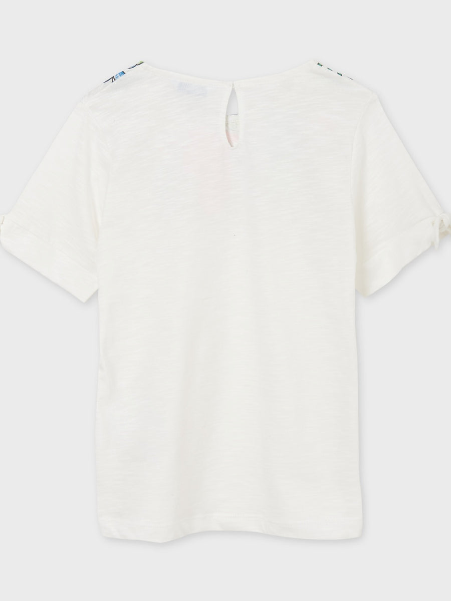 T-shirt folhas gola Crú        (Creme / Pérola)  para Menina - Mayoral