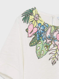 T-shirt folhas gola Crú        (Creme / Pérola)  para Menina - Mayoral