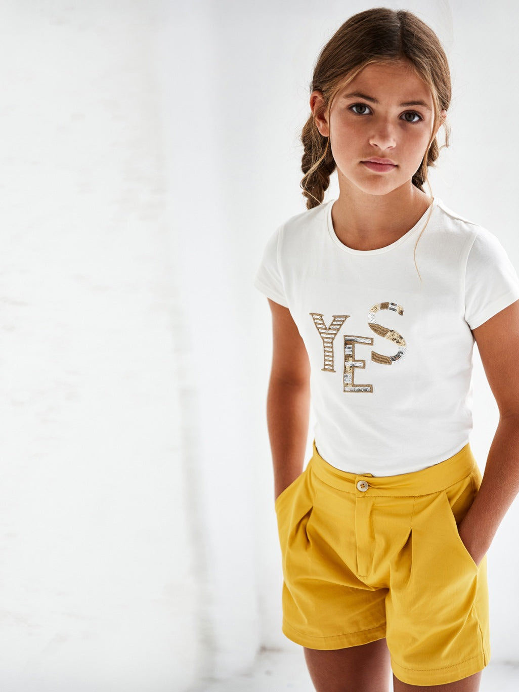 Calção saten Mostarda   (Amarelo)  para Menina - Mayoral
