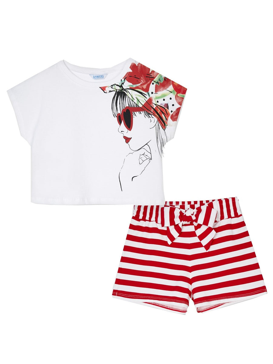 Conj. short cinta plissada Papoila    (Vermelho)  para Menina - Mayoral