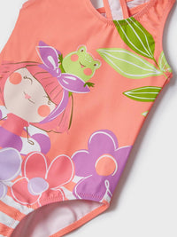 Fato de banho serigrafia Coral fluo (Salmão)  para Menina - Mayoral