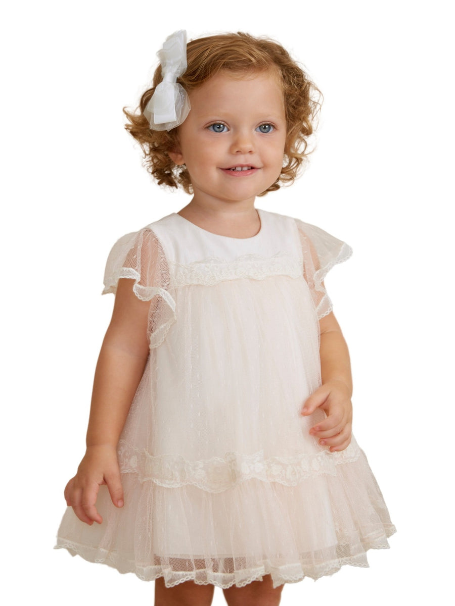Vestido tule jaquard Salmão (Salmão)  para Bebé Menina - Abel & Lula