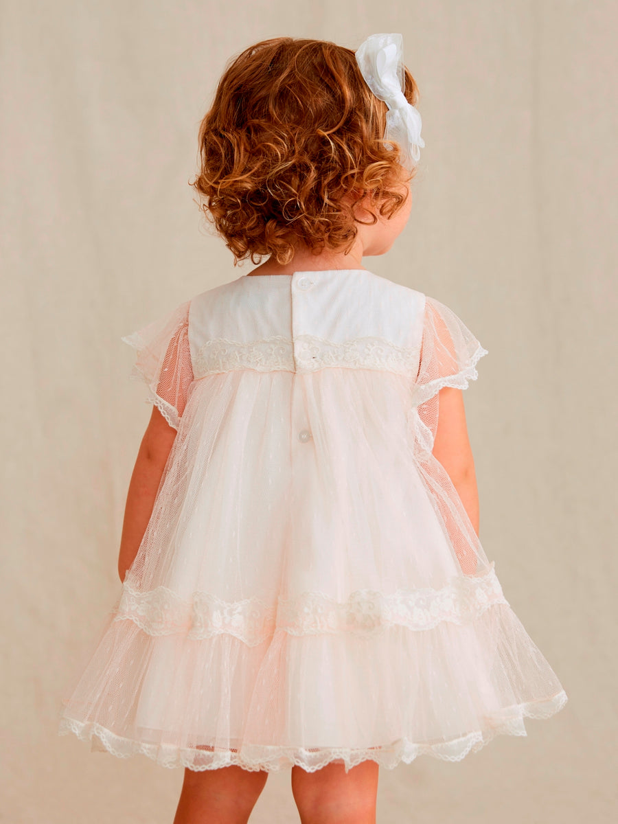 Vestido tule jaquard Salmão (Salmão)  para Bebé Menina - Abel & Lula
