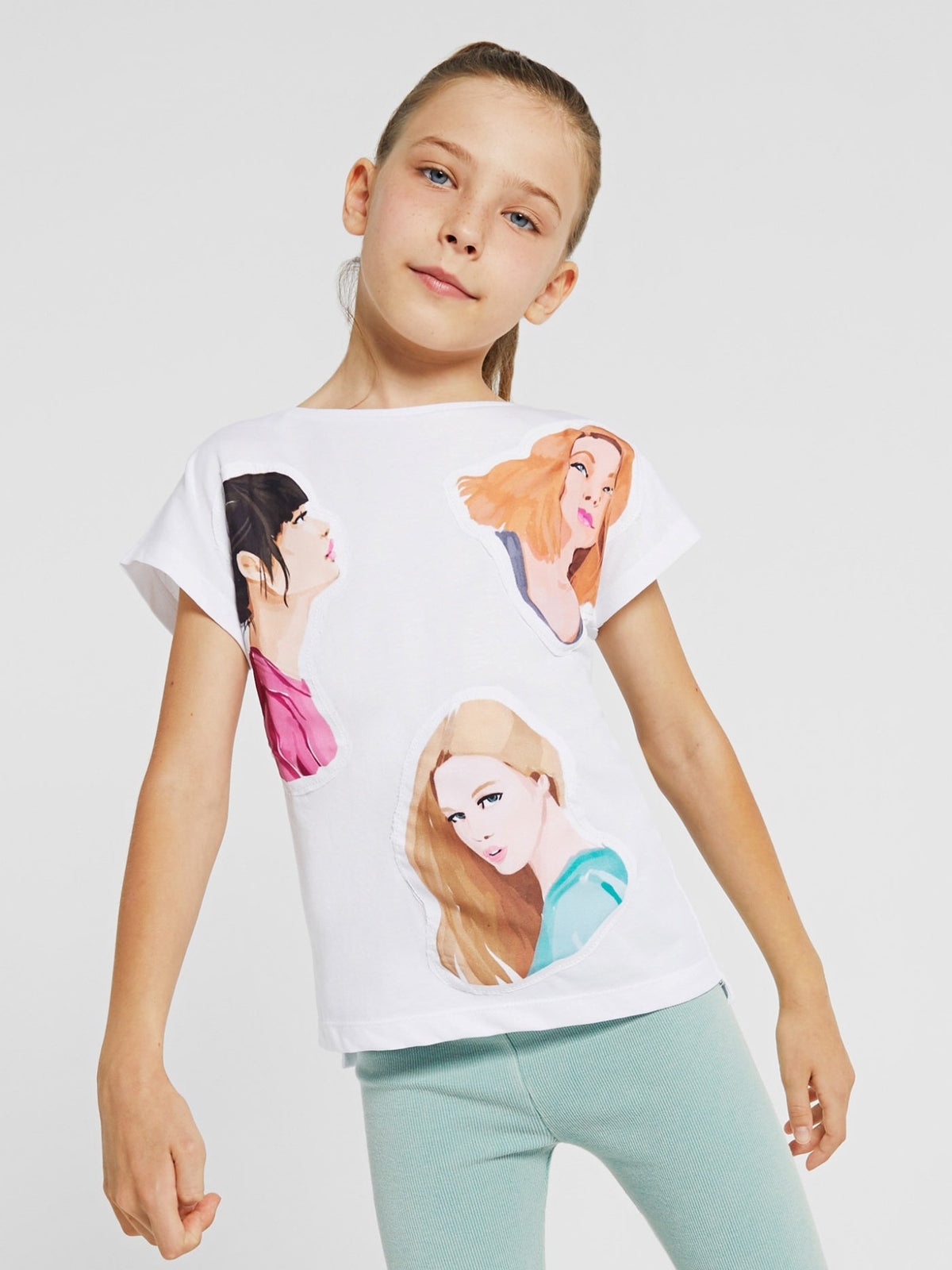 T-shirt caras aplicação Branco (Branco)  para Menina - Mayoral