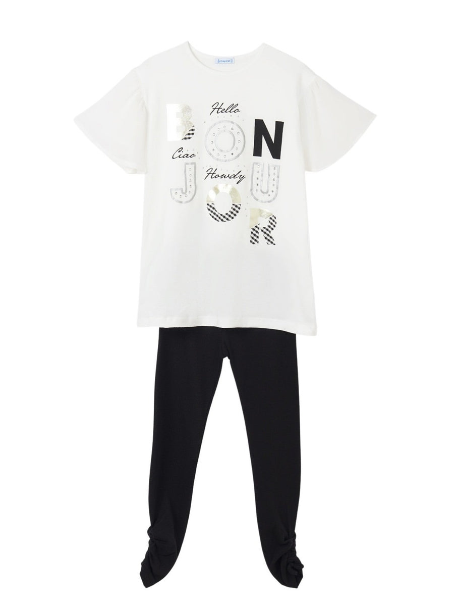 Conj. leggings canalé Preto (Preto)  para Menina - Mayoral