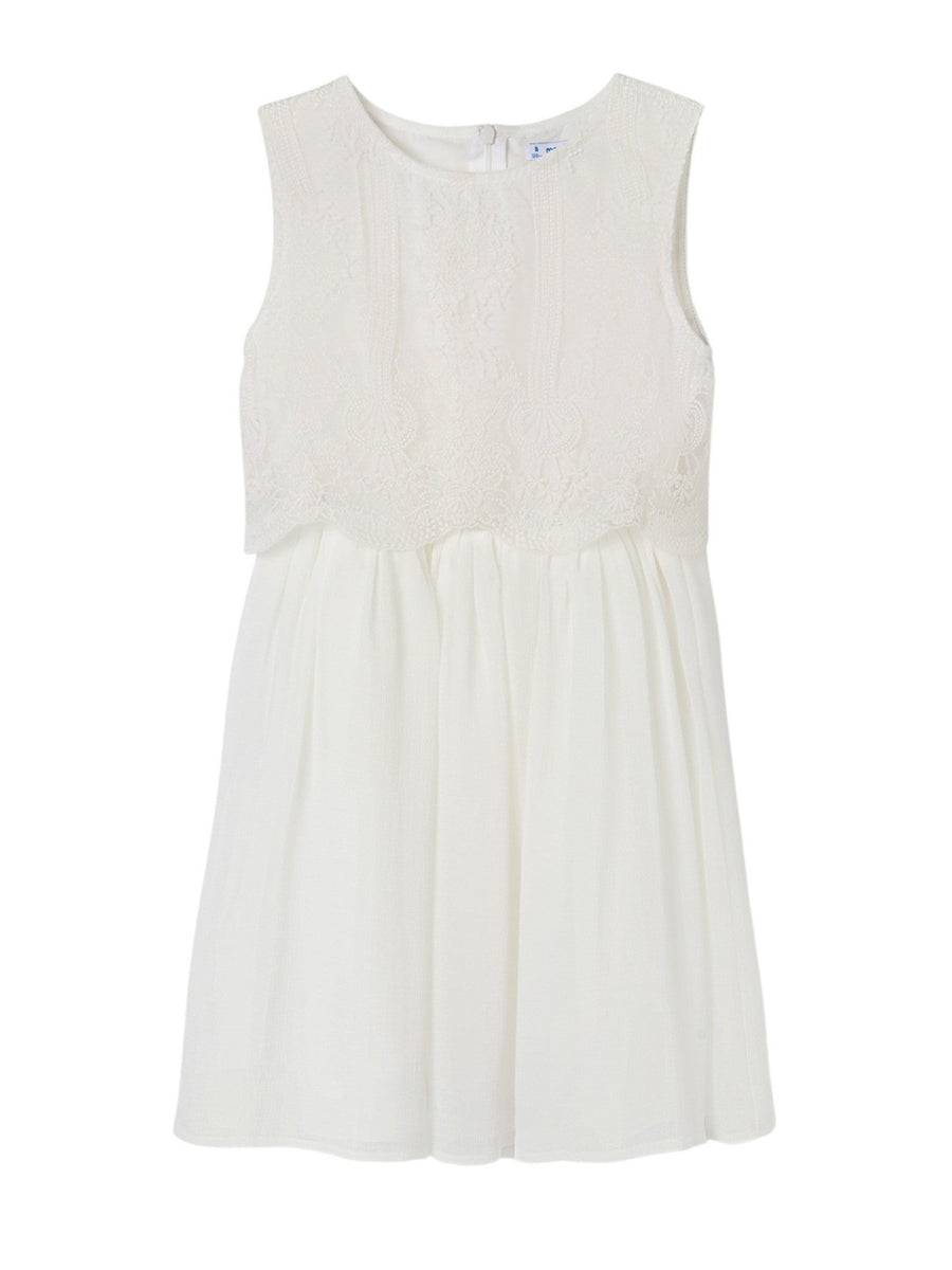 Vestido combinado bambula Crú (Creme / Pérola)  para Menina - Mayoral