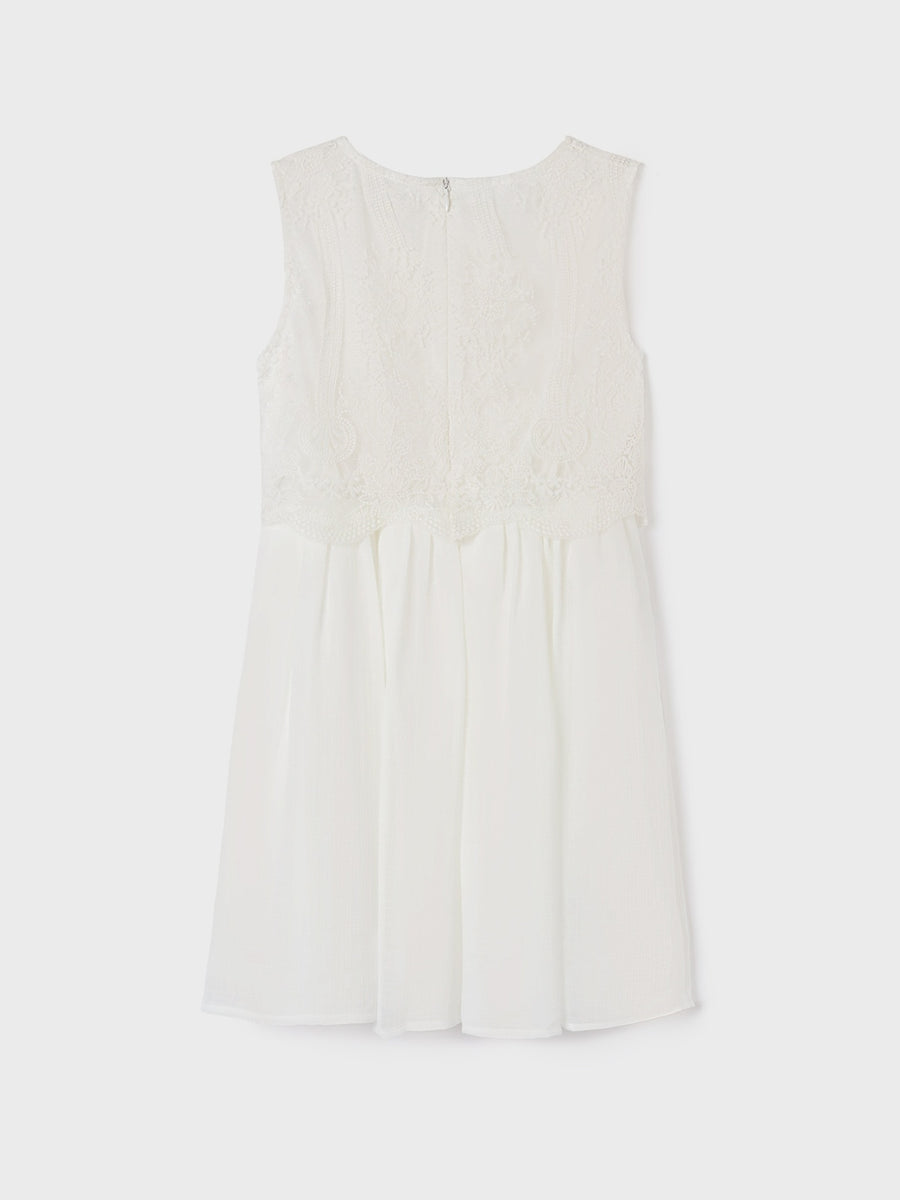 Vestido combinado bambula Crú (Creme / Pérola)  para Menina - Mayoral