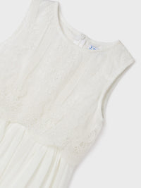 Vestido combinado bambula Crú (Creme / Pérola)  para Menina - Mayoral