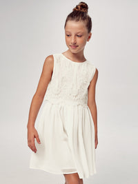 Vestido combinado bambula Crú (Creme / Pérola)  para Menina - Mayoral