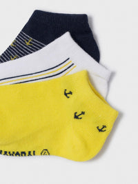 Set 3 soquetes curtos ancoras Citrinos (Amarelo)  para Menino - Mayoral