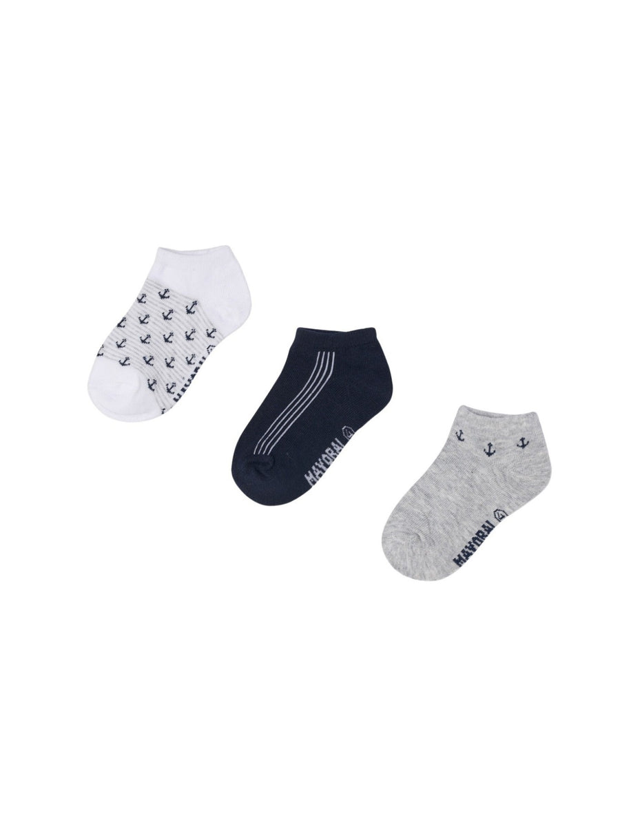 Set 3 soquetes curtos ancoras Cinza vig (Cinza)  para Menino - Mayoral