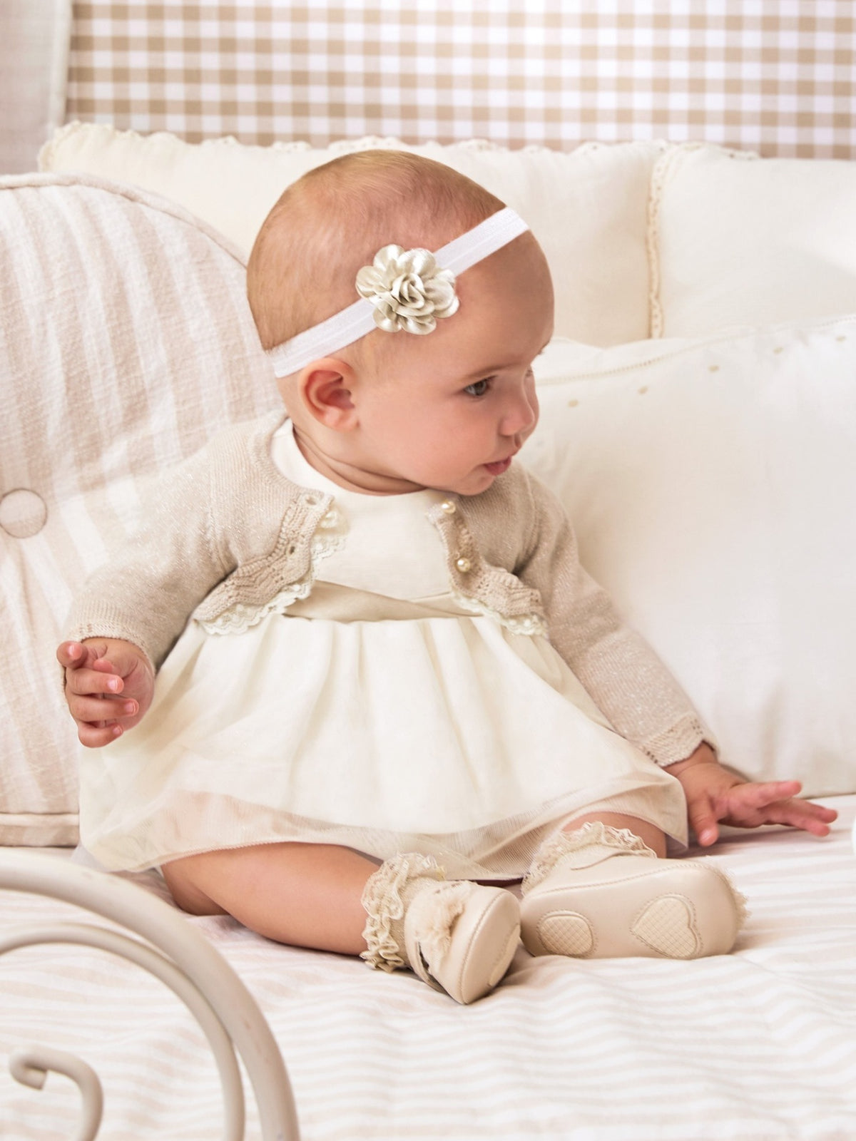 Vestido tule cerimónia Crú (Creme / Pérola)  para Bebé Menina - Mayoral