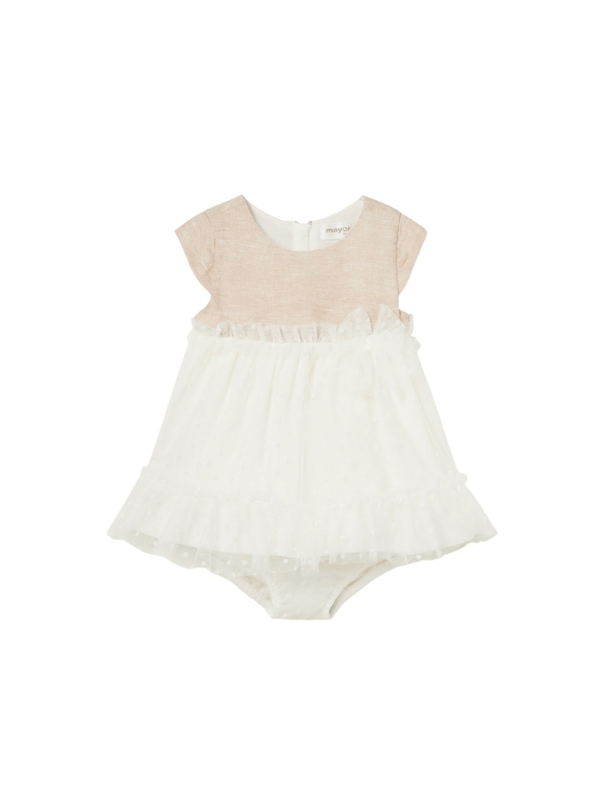 Vestido combinado tule Crú (Creme / Pérola)  para Bebé Menina - Mayoral