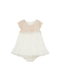 Vestido combinado tule Crú (Creme / Pérola)  para Bebé Menina - Mayoral